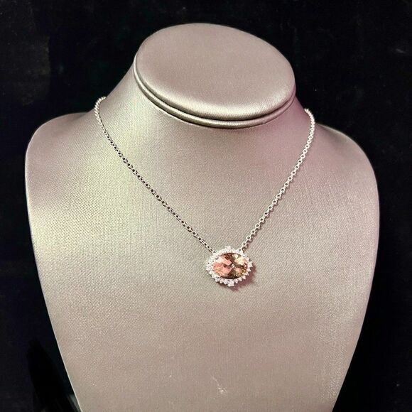 Natural Morganite Diamond Necklace 18" Gold 10.67 TCW Certified $6,950 215433 - Picture 11 of 12